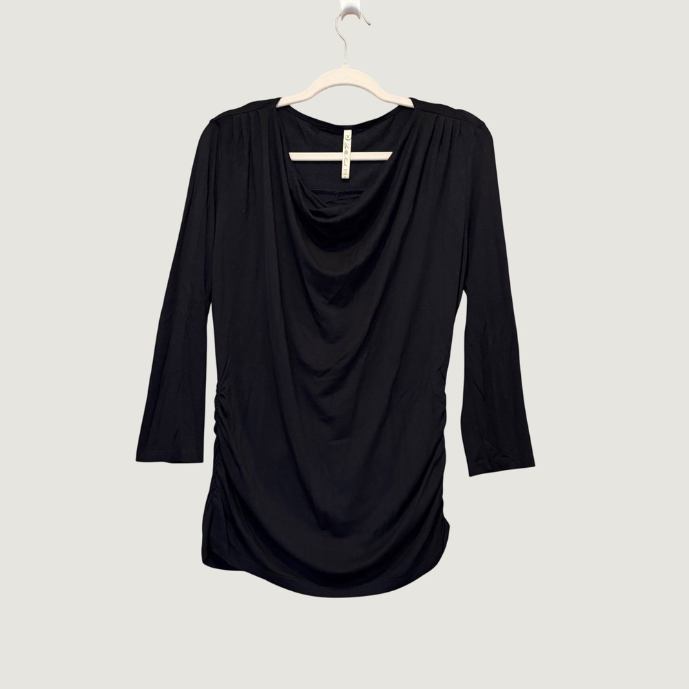 Lea & Nicole Top Women Small Black Cowl Neck Ruched Side Lightweight Minimalist